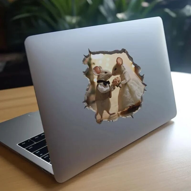 M456 Nakts pilsētā Dejojošs peles pāris ar peles cauruma uzlīmi — 3D sienas uzlīme ar peles caurumu