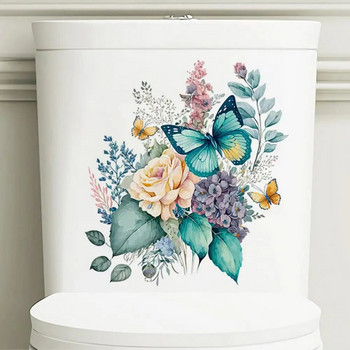 Αυτοκόλλητα τουαλέτας Ακουαρέλα Floral Peony Butterfly Αυτοκόλλητα τοίχου Ανθεκτικό αδιάβροχο ντεκόρ μπάνιου με αυτοκόλλητη πεταλούδα
