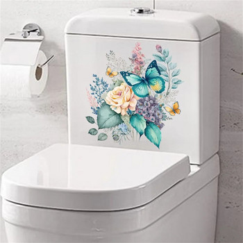 Пеперуди Цветя Баня Тоалетна Стикер за стена Самозалепващи водоустойчиви стикери за тоалетна WC Декорации на капака на тоалетната