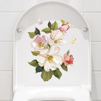 Цвете Пеперуда Стикери за капак на тоалетна Чиния Творческа декорация на тоалетна Водоустойчив самозалепващ се стикер за баня и тоалетна от свежи цветя