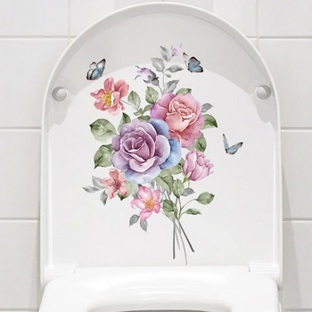 Αυτοκόλλητα με καπάκι τουαλέτας Flower Butterfly Δημιουργική διακόσμηση τουαλέτας Αδιάβροχο αυτοκόλλητο αυτοκόλλητο φρέσκο λουλούδι μπάνιου τουαλέτας