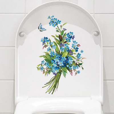 Flower Butterfly tualetes vāka uzlīmes Radoša tualetes dekorēšana Ūdensnecaurlaidīga, pašlīmējoša svaigu ziedu vannas istabas tualetes uzlīme