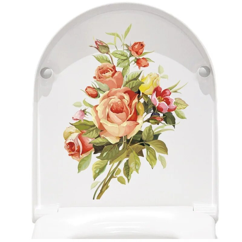 Flower Butterfly tualetes vāka uzlīmes Radoša tualetes dekorēšana Ūdensnecaurlaidīga, pašlīmējoša svaigu ziedu vannas istabas tualetes uzlīme