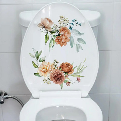 Стикер за стена на тоалетна седалка за баня Самозалепващи се стикери за капак на тоалетна с цветя Стикери за тоалетни за казанче Баня WC Декорация на тоалетната