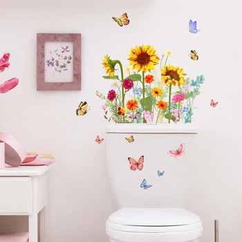 Αυτοκόλλητο τοίχου Butterfly Sunflower Διακόσμηση σπιτιού Διακόσμηση Καπάκι τουαλέτας Διακοσμητικά Αυτοκόλλητα τοίχου Αδιάβροχα αυτοκόλλητα τουαλέτας