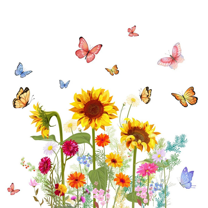 Butterfly saulėgrąžų vonios sienos lipdukas Namų dekoras Tualeto dangčio dekoravimas Sienų lipdukai vandeniui atsparūs tualeto lipdukai