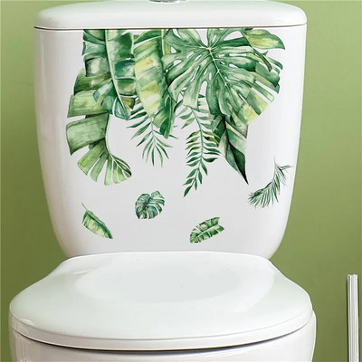 Fürdőszoba WC matricák Zöld növénylevél virág WC matrica Fürdőszoba otthoni vízálló dekoratív öntapadó falmatrica