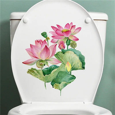 Fürdőszoba WC matricák Zöld növénylevél virág WC matrica Fürdőszoba otthoni vízálló dekoratív öntapadó falmatrica