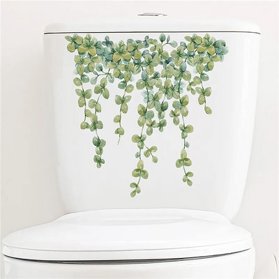 Fürdőszoba WC matricák Zöld növénylevél virág WC matrica Fürdőszoba otthoni vízálló dekoratív öntapadó falmatrica