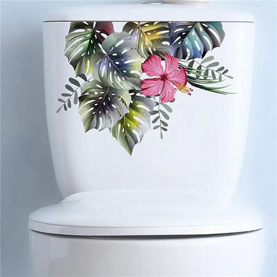 Fürdőszoba WC matricák Zöld növénylevél virág WC matrica Fürdőszoba otthoni vízálló dekoratív öntapadó falmatrica