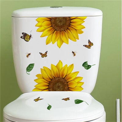 Fürdőszoba WC matricák Zöld növénylevél virág WC matrica Fürdőszoba otthoni vízálló dekoratív öntapadó falmatrica