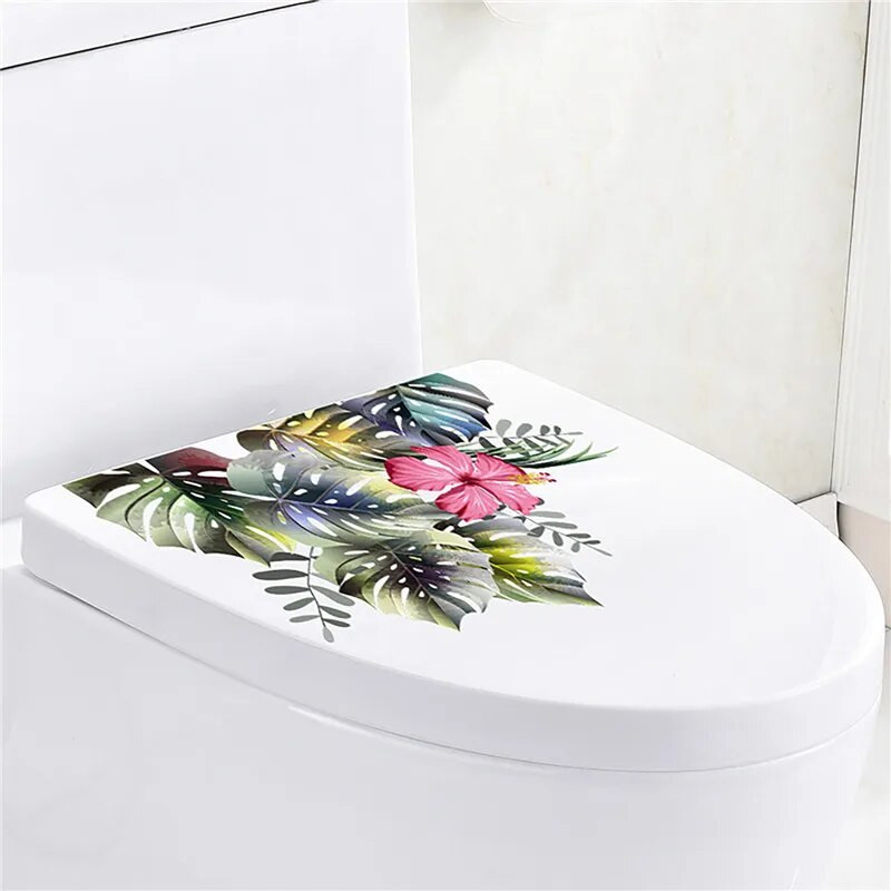 Fürdőszoba WC matricák Zöld növénylevél virág WC matrica Fürdőszoba otthoni vízálló dekoratív öntapadó falmatrica