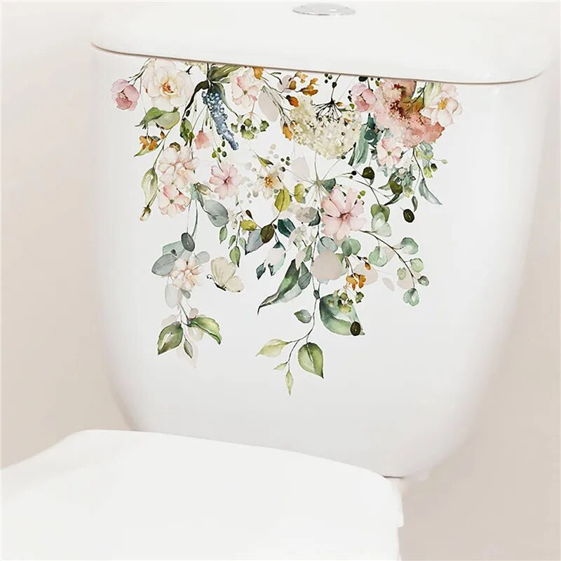 Fürdőszoba WC matricák Zöld növénylevél virág WC matrica Fürdőszoba otthoni vízálló dekoratív öntapadó falmatrica