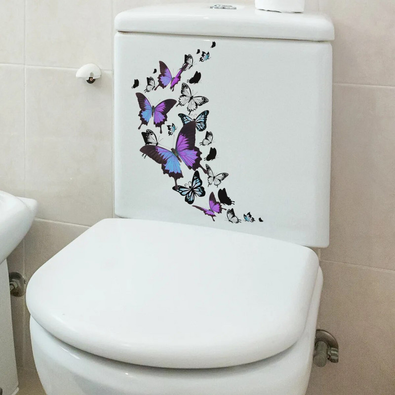 Új Butterfly WC matrica burkolat Kreatív otthoni felszerelés Fürdőszoba matricák Dekoratív falmatricák
