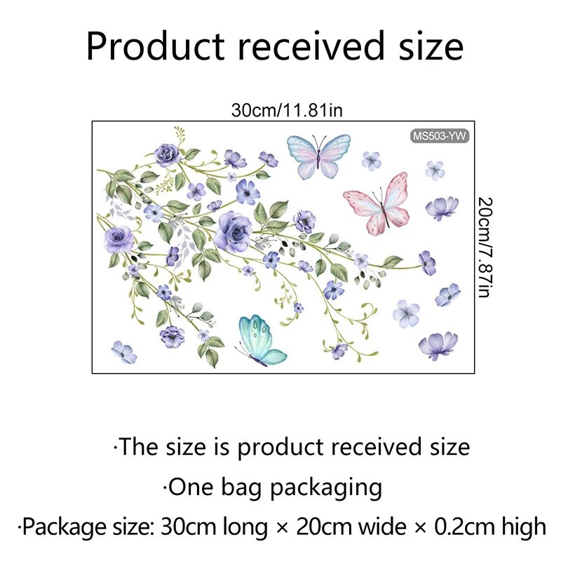 Ziedu tauriņu sienas uzlīme Vannas istabas tualetes dekors Dzīvojamās istabas skapis Mājas dekorēšanas uzlīmes Izdaiļot pašlīmējošu sienas gleznojumu