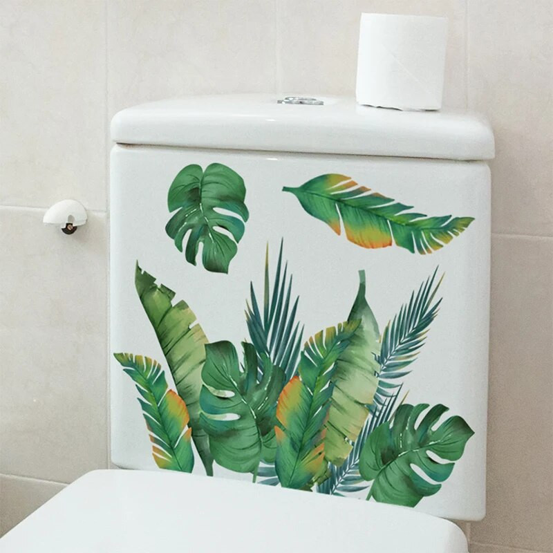 Zaļās augu lapas Sienas uzlīme Vannas istabas tualetes dekors Dzīvojamās istabas skapis Mājas dekorēšanas uzlīmes Izdaiļot Pašlīmējošās sienas gleznas
