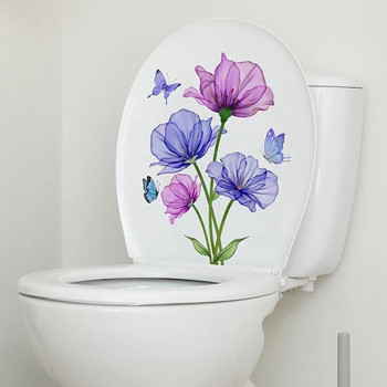 1PC Стикер за тоалетна с цветя и птици Самозалепващи се картини Подвижен стикер за баня Декоративен декор на стая Стикери за стена Спалня