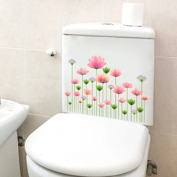 1PC Стикер за тоалетна с цветя и птици Самозалепващи се картини Подвижен стикер за баня Декоративен декор на стая Стикери за стена Спалня