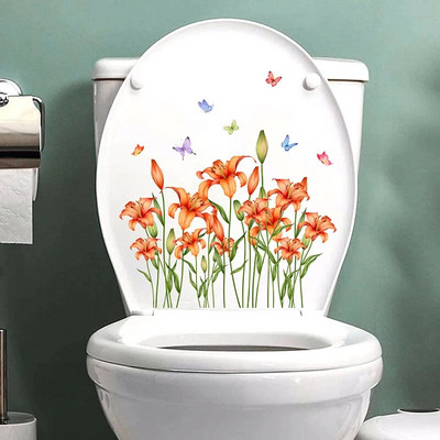 1PC Flower Bird Tualetes uzlīme Pašlīmējošās gleznas Noņemamas vannas istabas uzlīmes Dekoratīvas istabas dekorācijas Sienas Guļamistabas uzlīmes