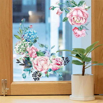 Floral Αυτοκόλλητα Τουαλέτας PVC Τοιχογραφίες λουλουδιών Ελαφριά αδιάβροχα αυτοκόλλητα έργα ζωγραφικής για διακόσμηση μπάνιου