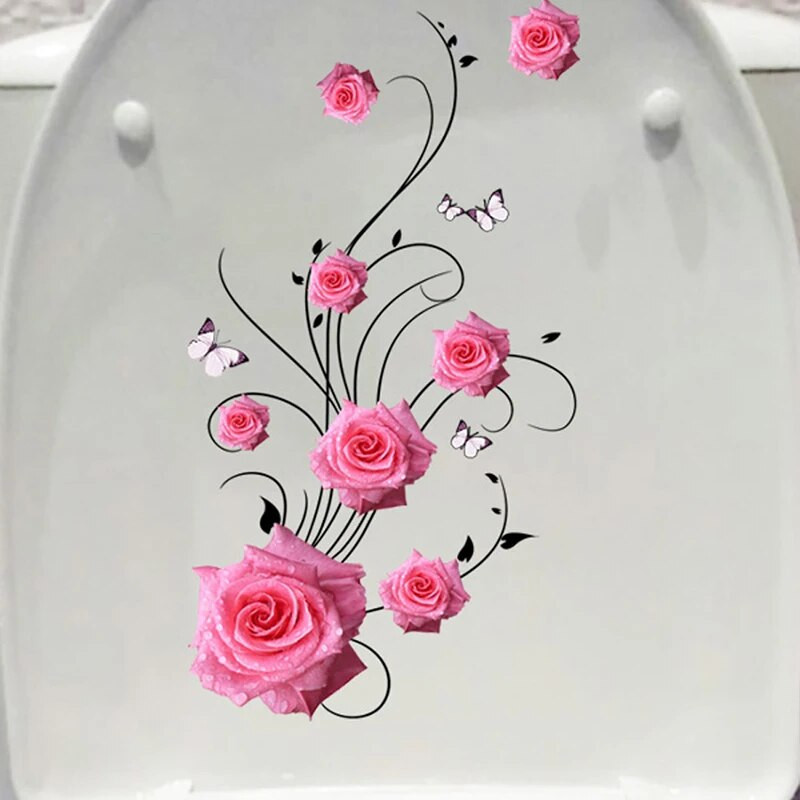 M488 Butterfly Rose Guļamistabas dzīvojamās istabas apdares sienas uzlīmes Ūdensizturīgas pašlīmējošās tualetes uzlīmes