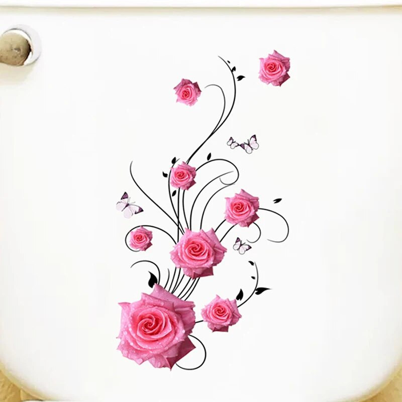 M488 Butterfly Rose Guļamistabas dzīvojamās istabas apdares sienas uzlīmes Ūdensizturīgas pašlīmējošās tualetes uzlīmes