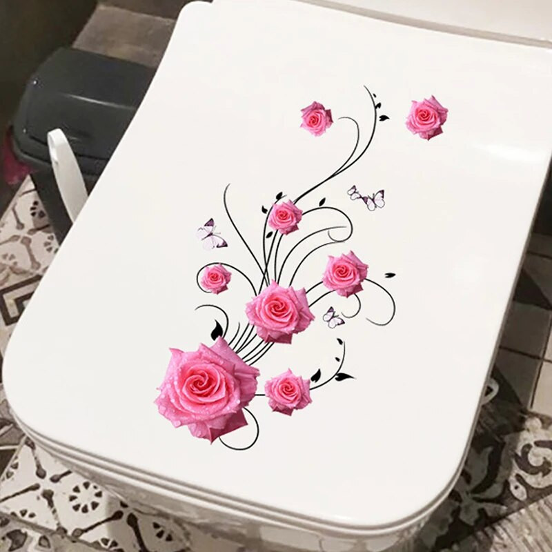 M488 Butterfly Rose Guļamistabas dzīvojamās istabas apdares sienas uzlīmes Ūdensizturīgas pašlīmējošās tualetes uzlīmes