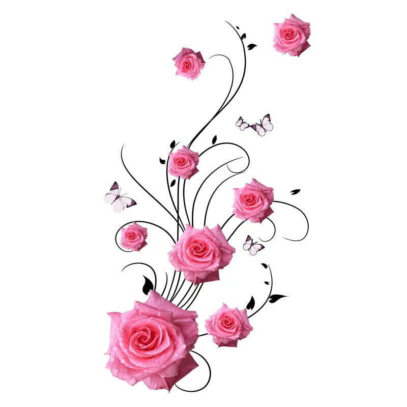 M488 Butterfly Rose Guļamistabas dzīvojamās istabas apdares sienas uzlīmes Ūdensizturīgas pašlīmējošās tualetes uzlīmes