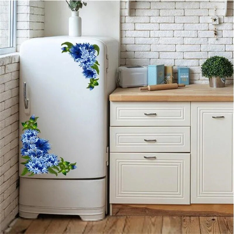 Dzeltenas saulespuķu sienas uzlīmes loga diagonālās uzlīmes PVC skapja dekoratīvās ziedu ziedu ledusskapja dekoru uzlīmes