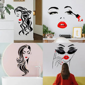 Γυναικείο πρόσωπο Beauty Αυτοκόλλητα τοίχου Beauty Studio δωμάτιο Διακοσμητικό αυτοκόλλητο μακιγιάζ Αυτοκόλλητο τοίχου τέχνης Τοιχογραφία αφαιρούμενη διακόσμηση σαλονιού