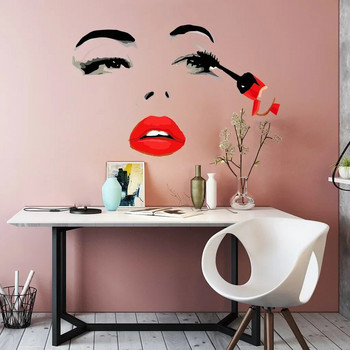 Γυναικείο πρόσωπο Beauty Αυτοκόλλητα τοίχου Beauty Studio δωμάτιο Διακοσμητικό αυτοκόλλητο μακιγιάζ Αυτοκόλλητο τοίχου τέχνης Τοιχογραφία αφαιρούμενη διακόσμηση σαλονιού