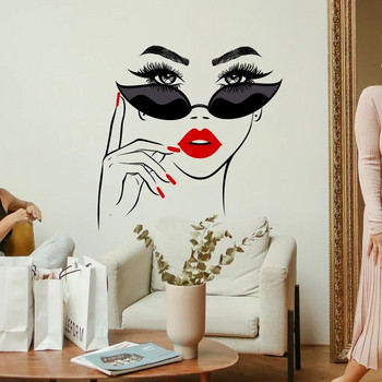 Γυναικείο πρόσωπο Beauty Αυτοκόλλητα τοίχου Beauty Studio δωμάτιο Διακοσμητικό αυτοκόλλητο μακιγιάζ Αυτοκόλλητο τοίχου τέχνης Τοιχογραφία αφαιρούμενη διακόσμηση σαλονιού