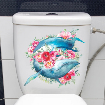 Ocean Series Стикери за тоалетна акварел ръчно рисувана медуза кит стикер за стена декорация на баня тоалетна стикери самозалепващ стенопис