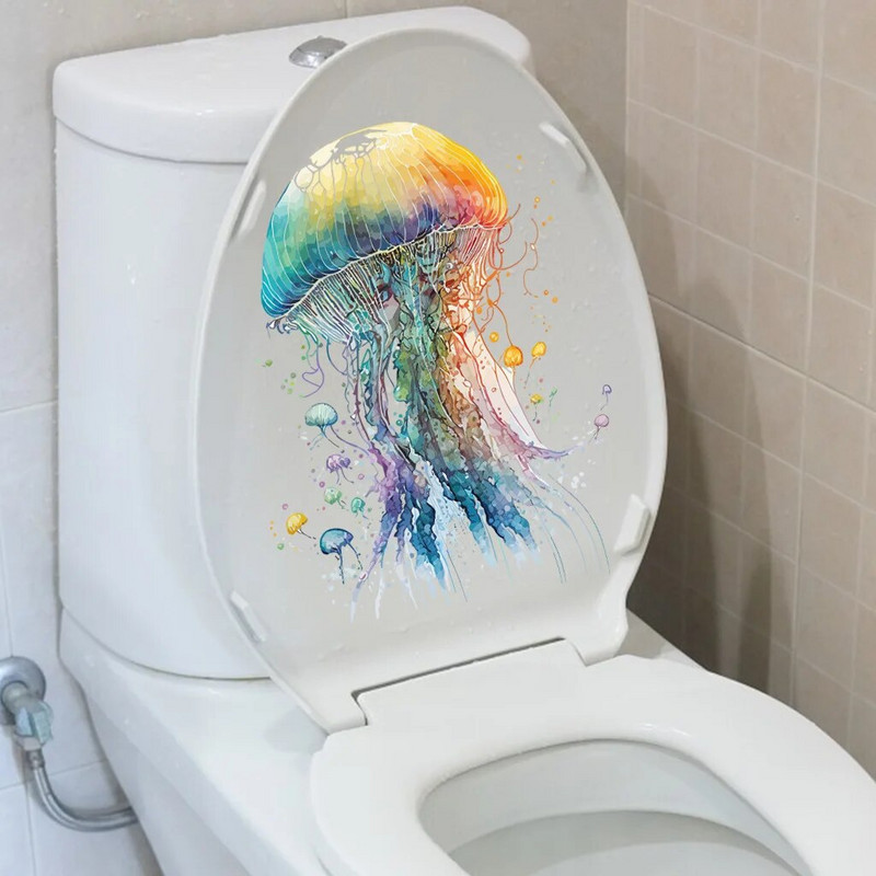 Ocean Series WC matricák Akvarell kézzel rajzolt medúza bálna fali matrica fürdőszoba WC dekoráció matricák öntapadó falfestmény
