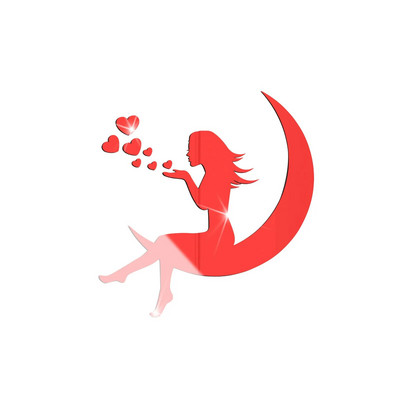 3D Mīlestības Sirds Meiteņu Mēness Spoguļa Sienas Uzlīmes Radošas Akrila Ūdensnecaurlaidīgas Pašlīmējošas Sienas Uzlīmes Murals DIY Mājas apdare