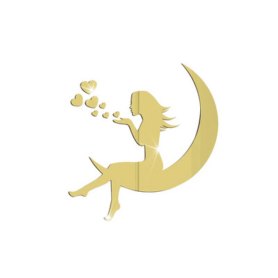 3D Mīlestības Sirds Meiteņu Mēness Spoguļa Sienas Uzlīmes Radošas Akrila Ūdensnecaurlaidīgas Pašlīmējošas Sienas Uzlīmes Murals DIY Mājas apdare