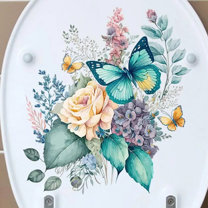 Tualetes uzlīmes Akvareļa ziedu peonijas tauriņš, izturīgas ūdensizturīgas pašlīmējošas sienas uzlīmes vannas istabas dekorēšanai