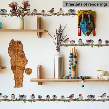 Αυτοκόλλητο τοίχου καρτούν Rattan Bird Αφαιρούμενα αυτοκόλλητα τοίχου νηπιαγωγείου Μια σειρά από πουλιά Stand on Vine Διακοσμητικό αυτοκόλλητο τοίχου για το σαλόνι