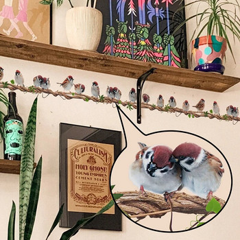 Αυτοκόλλητο τοίχου καρτούν Rattan Bird Αφαιρούμενα αυτοκόλλητα τοίχου νηπιαγωγείου Μια σειρά από πουλιά Stand on Vine Διακοσμητικό αυτοκόλλητο τοίχου για το σαλόνι