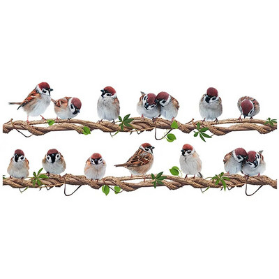 Multikas rotangist linnuseinakleebis Eemaldatav lasteaia seinakleebised Viinapuul seisev rida linde Elutoa seinakleebis Kaunistus