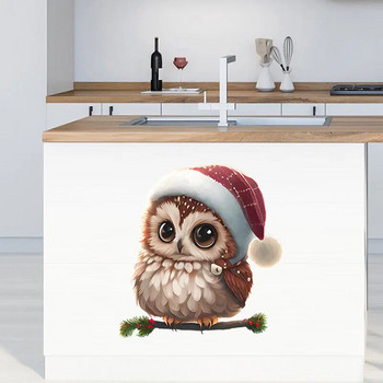 M415 Merry Christmas Owl Αυτοκόλλητο τοίχου Αφαιρούμενα Διακοσμητικά Αυτοκόλλητα σπιτιού για Διακόσμηση τοίχων κουζίνας κρεβατοκάμαρας καθιστικού