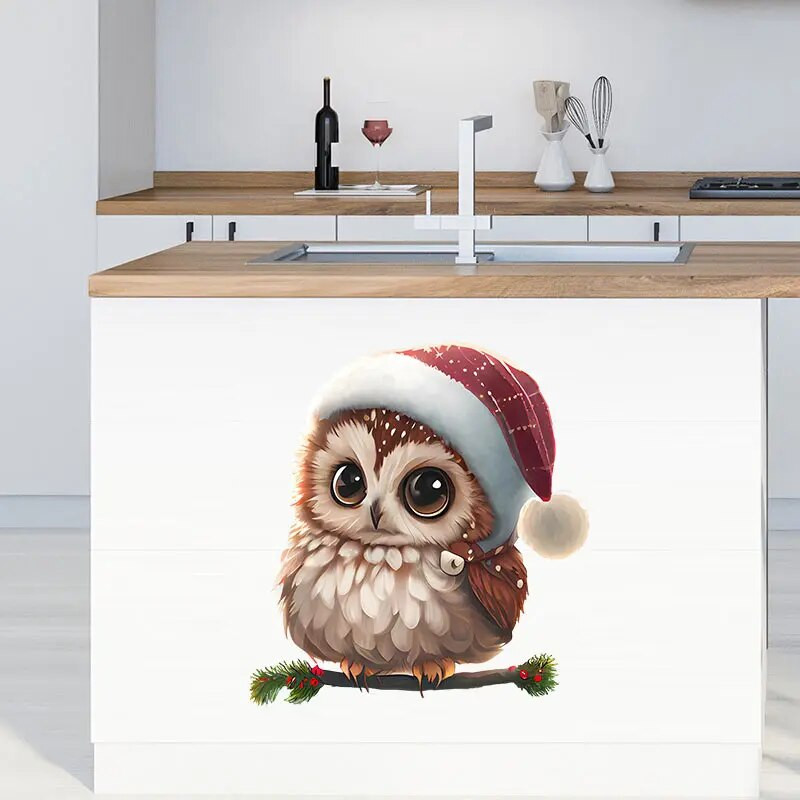 M415 Priecīgus Ziemassvētku pūces sienas uzlīmes noņemamas mājas dekorēšanas uzlīmes guļamistabas virtuvei viesistabas sienu dekorēšanai