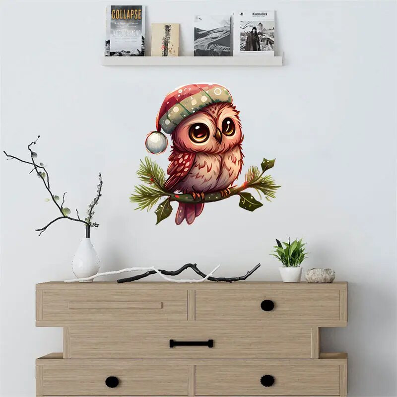 M415 Priecīgus Ziemassvētku pūces sienas uzlīmes noņemamas mājas dekorēšanas uzlīmes guļamistabas virtuvei viesistabas sienu dekorēšanai