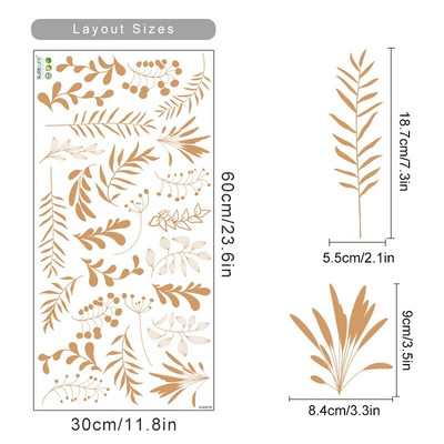 Boho lapas, botāniski, ar rokām zīmētas sienas uzlīmes