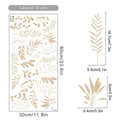 Boho lapas, botāniski, ar rokām zīmētas sienas uzlīmes