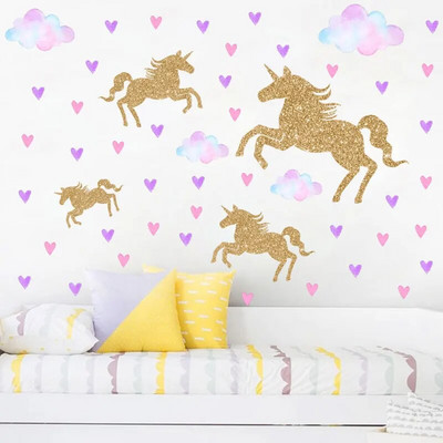 Karikatūra vienradzis zirgs zvaigzne sirds formas raksta sienas uzlīmes bērnu istabai mājas dekorēšana Dzīvnieku sienas gleznojuma māksla PVC uzlīme