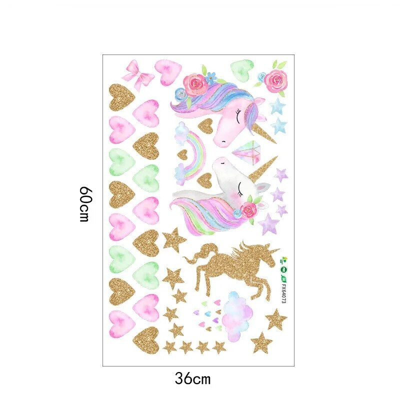 Karikatūra vienradzis zirgs zvaigzne sirds formas raksta sienas uzlīmes bērnu istabai mājas dekorēšana Dzīvnieku sienas gleznojuma māksla PVC uzlīme