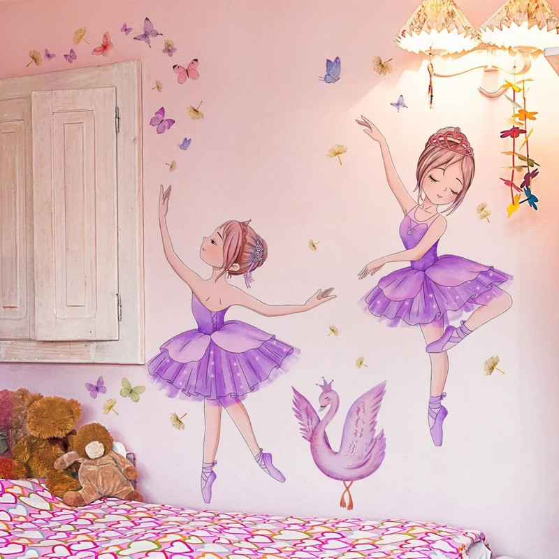 Sarkanas kleitas balerīnas gulbis tauriņš sienas uzlīme Pašlīmējoša noņemama vinila PVC mājas dekors viesistabai guļamistabai