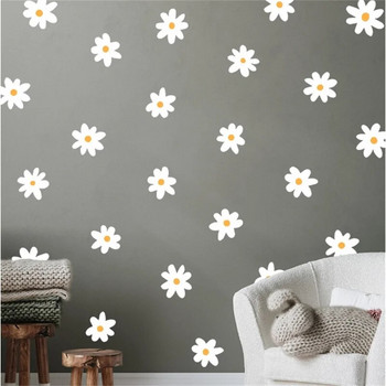 Αυτοκόλλητη διακοσμητική ταπετσαρία καρτούν Λευκά λουλούδια Διακόσμηση σπιτιού Αυτοκόλλητα τοίχου για κορίτσι δωμάτιο INS Υπνοδωμάτιο DIY Art Τοιχογραφία
