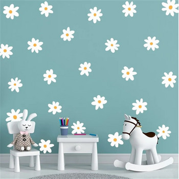 Αυτοκόλλητη διακοσμητική ταπετσαρία καρτούν Λευκά λουλούδια Διακόσμηση σπιτιού Αυτοκόλλητα τοίχου για κορίτσι δωμάτιο INS Υπνοδωμάτιο DIY Art Τοιχογραφία